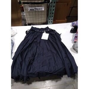 Rokh-Eyelets Belt Detailed Pleated Skirt-Navy-34 (US Women's 2)